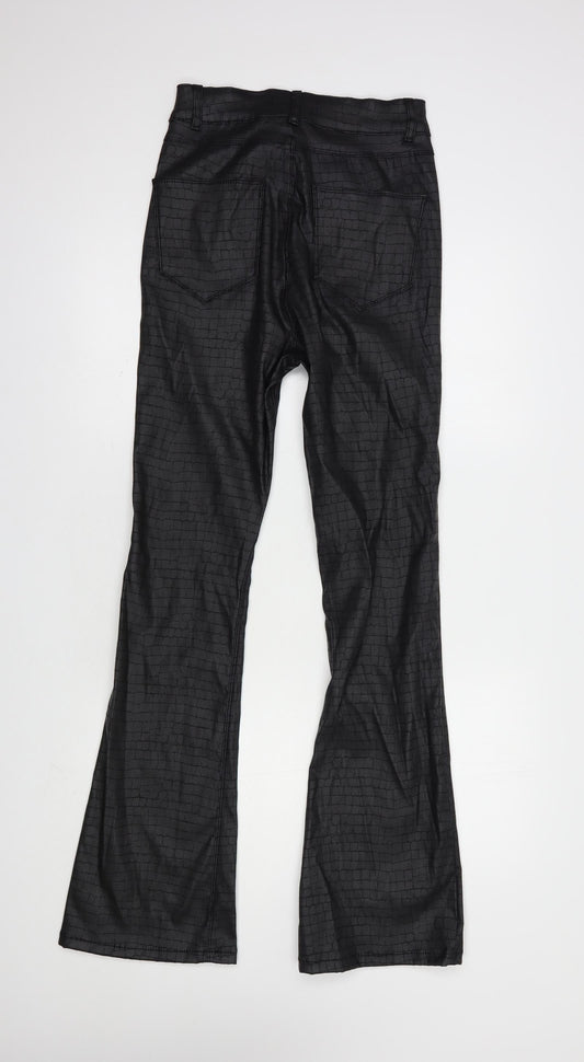 Denim Co. Womens Black Animal Print Polyester Trousers  Size 10 L33 in Regular Button - Coated