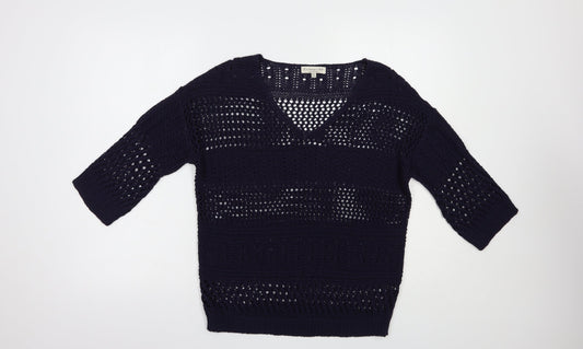 F&F Womens Blue V-Neck  Acrylic Pullover Jumper Size 8