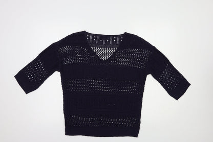 F&F Womens Blue V-Neck  Acrylic Pullover Jumper Size 8