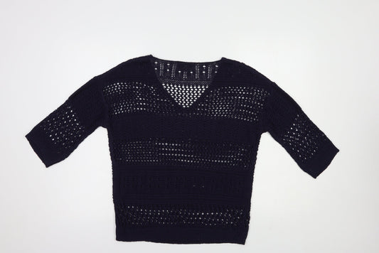 F&F Womens Blue V-Neck  Acrylic Pullover Jumper Size 8