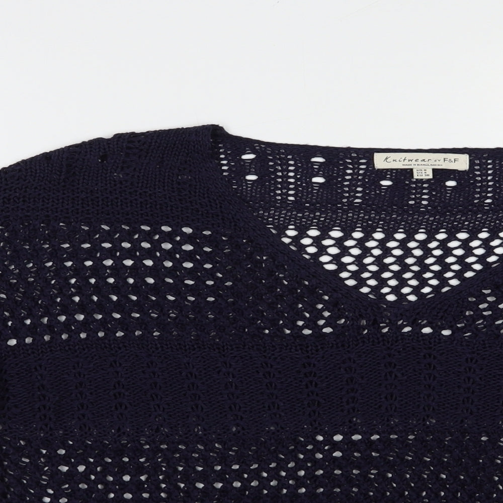 F&F Womens Blue V-Neck  Acrylic Pullover Jumper Size 8