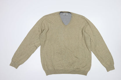 Marks and Spencer Mens Beige V-Neck  Cotton Pullover Jumper Size L