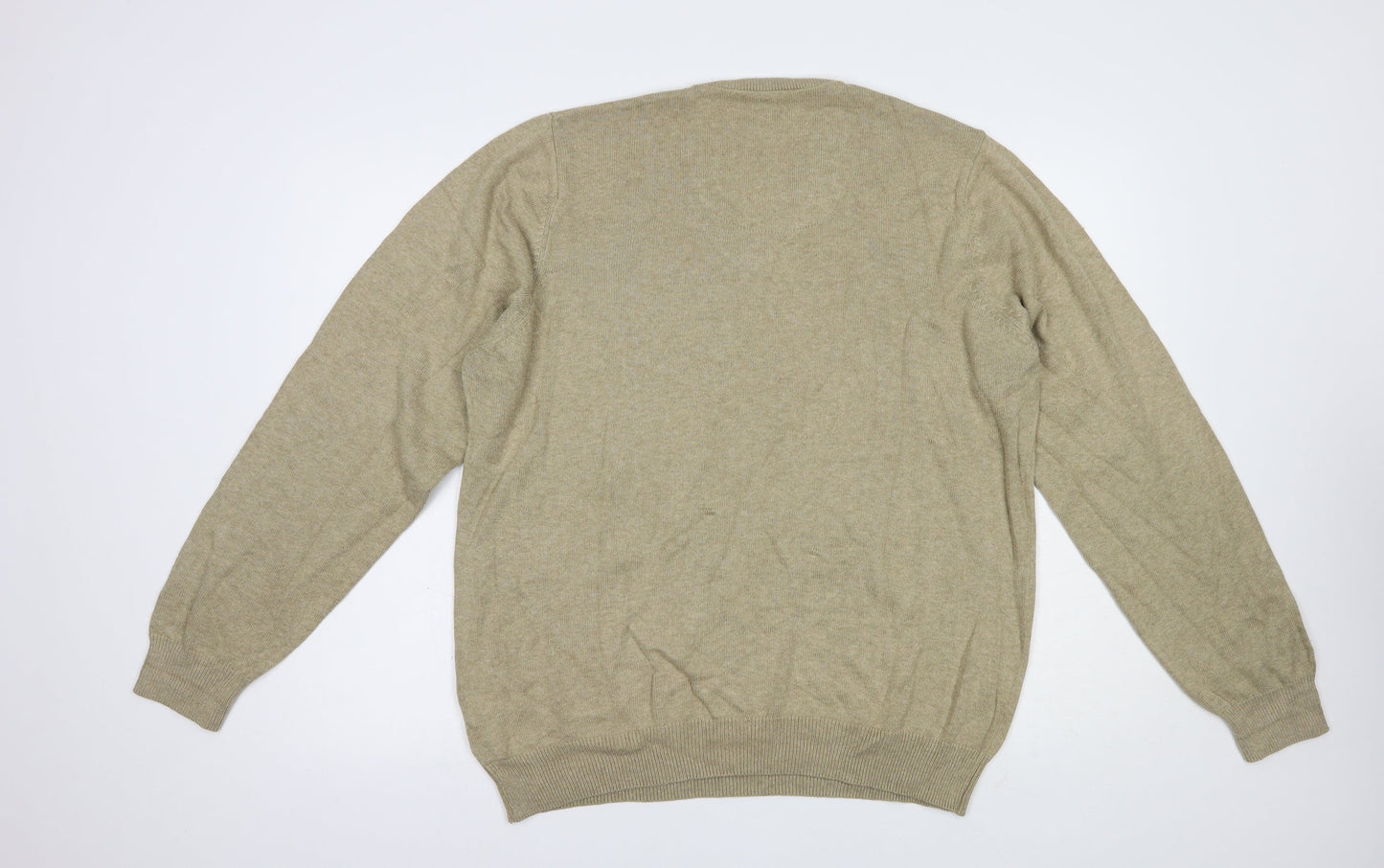 Marks and Spencer Mens Beige V-Neck  Cotton Pullover Jumper Size L