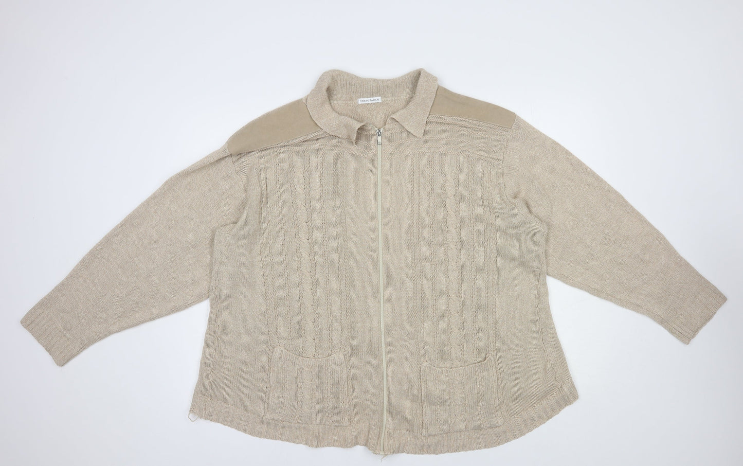 Simon Taylor Womens Beige Collared  Acrylic Full Zip Jumper Size XL