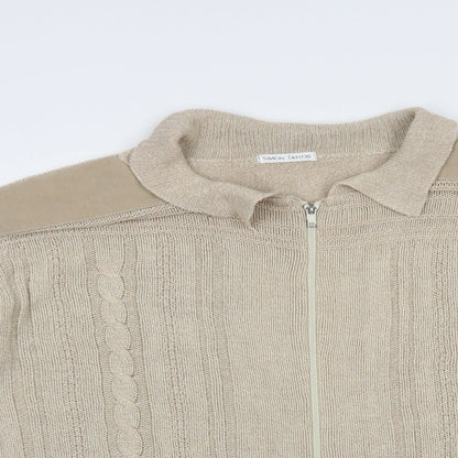 Simon Taylor Womens Beige Collared  Acrylic Full Zip Jumper Size XL