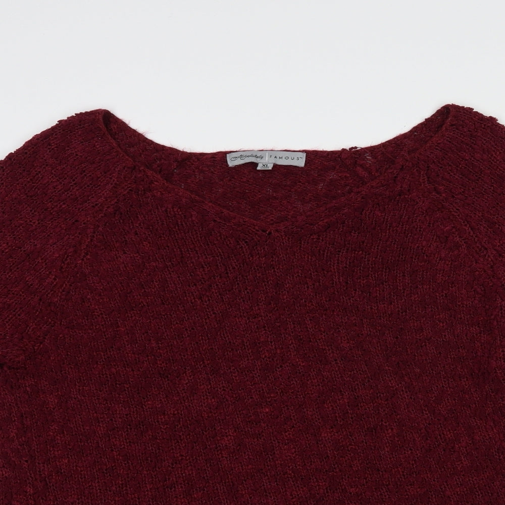 Absolutely Famous Womens Purple V-Neck  Polyester Pullover Jumper Size XL