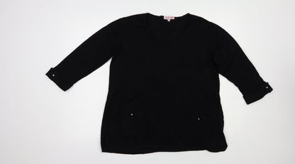 Michele Hope Womens Black V-Neck  Viscose Pullover Jumper Size 16