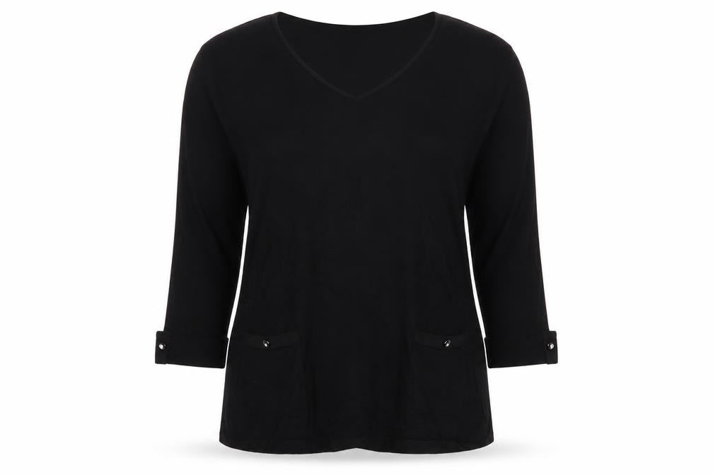 Michele Hope Womens Black V-Neck  Viscose Pullover Jumper Size 16