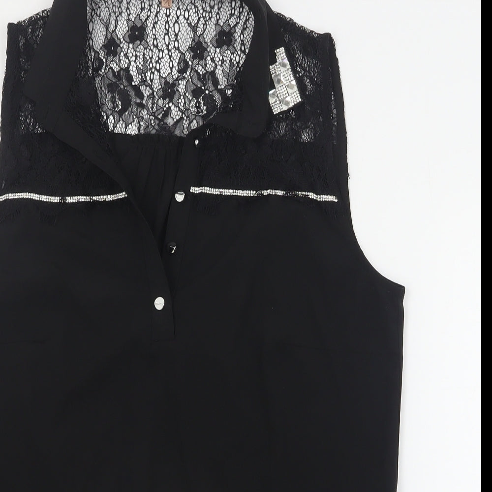 SheIn Womens Black  Polyester Basic Blouse Size M Collared