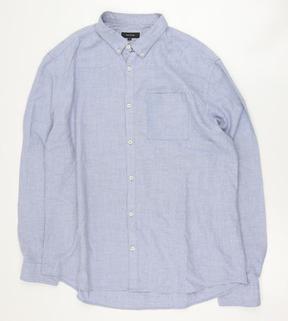 River Island Mens Blue  Polyester  Button-Up Size 2XL Collared Button