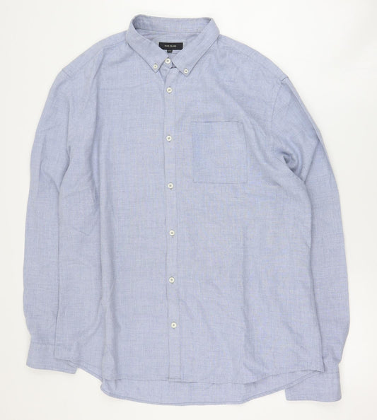 River Island Mens Blue  Polyester  Button-Up Size 2XL Collared Button