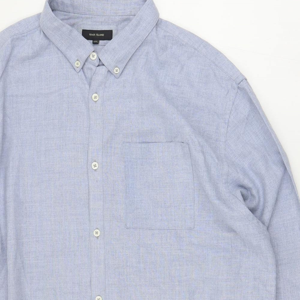 River Island Mens Blue  Polyester  Button-Up Size 2XL Collared Button
