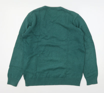 Maine New England Mens Green V-Neck  Cotton Pullover Jumper Size M