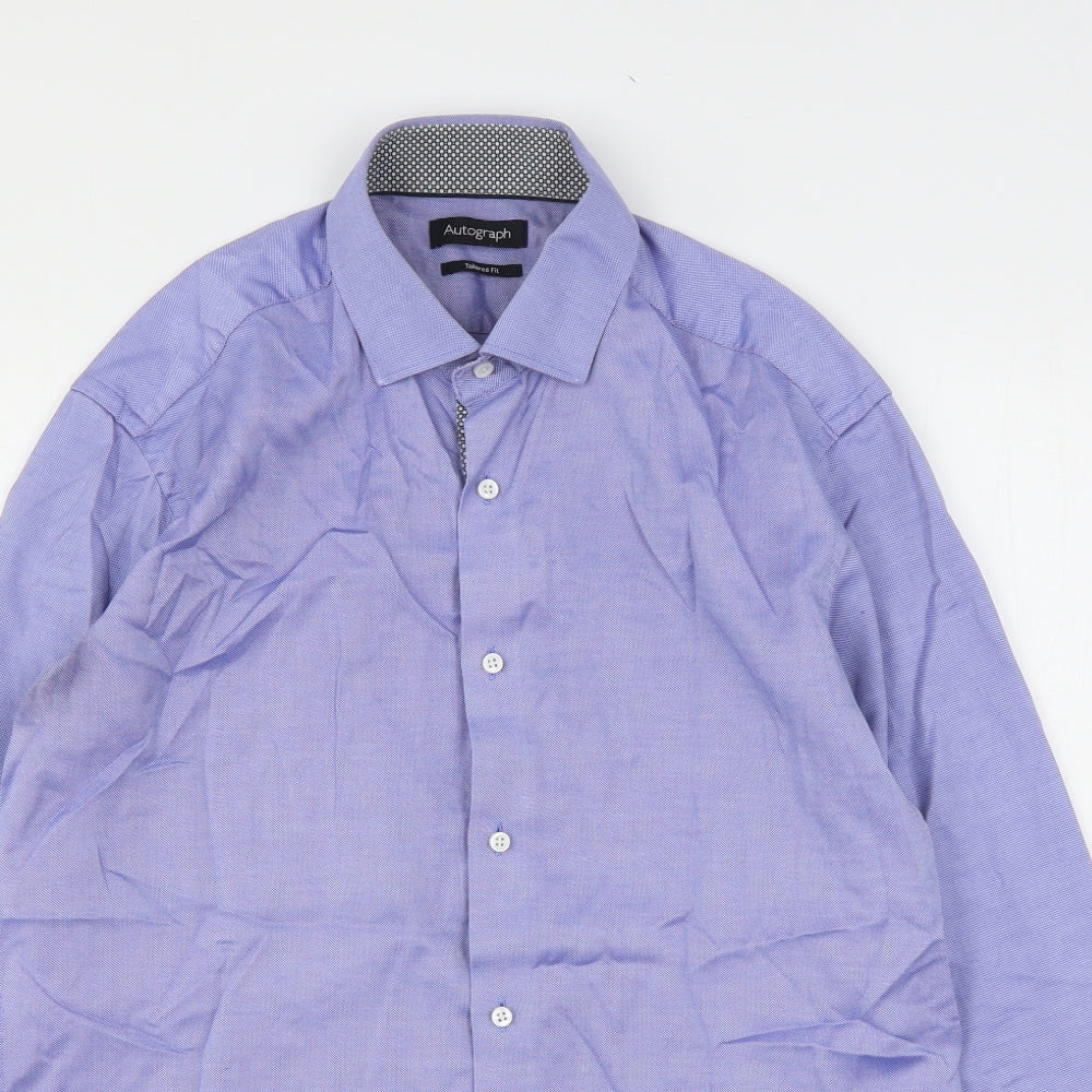 Autograph  Mens Blue  Cotton  Button-Up Size 15.5 Collared