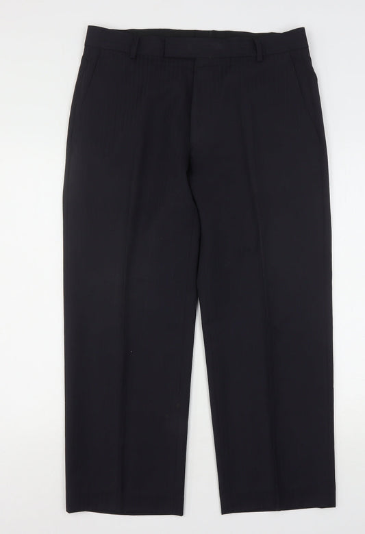 NEXT Mens Blue Striped Polyester Trousers  Size 34 L28 in Regular