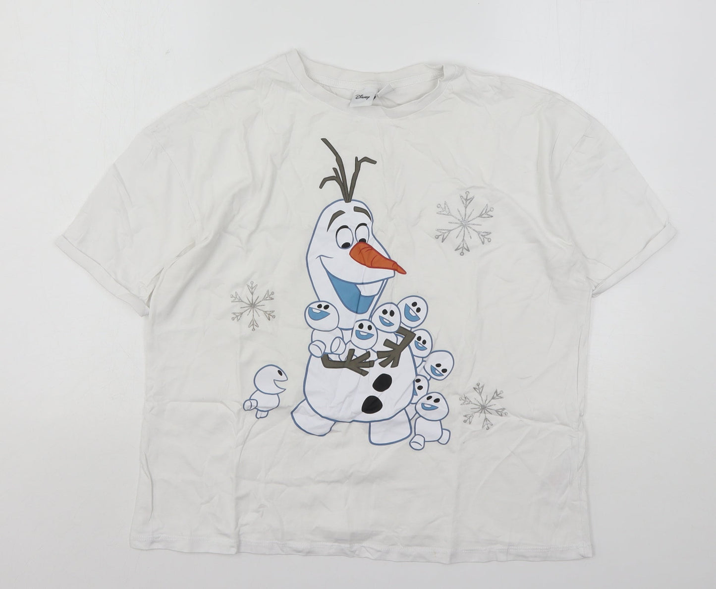 Primark Womens White  Cotton Basic T-Shirt Size 10 Round Neck - Frozen