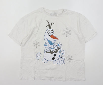 Primark Womens White  Cotton Basic T-Shirt Size 10 Round Neck - Frozen