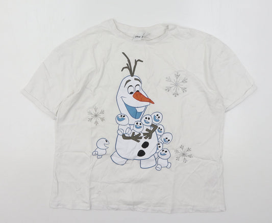 Primark Womens White  Cotton Basic T-Shirt Size 10 Round Neck - Frozen