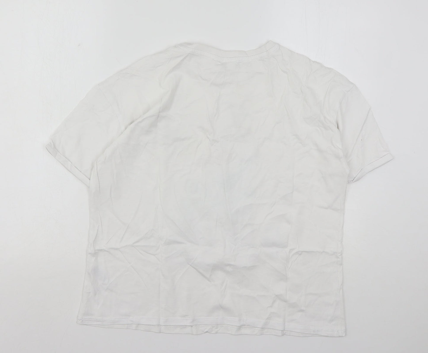 Primark Womens White  Cotton Basic T-Shirt Size 10 Round Neck - Frozen