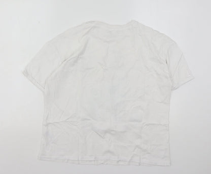 Primark Womens White  Cotton Basic T-Shirt Size 10 Round Neck - Frozen
