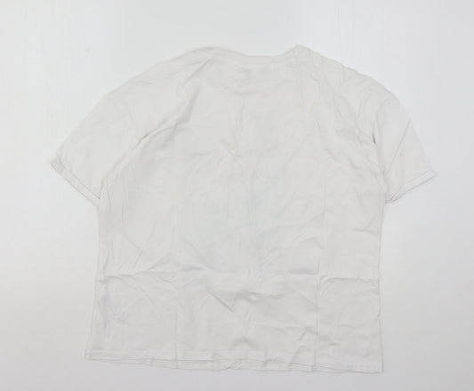 Primark Womens White  Cotton Basic T-Shirt Size 10 Round Neck - Frozen