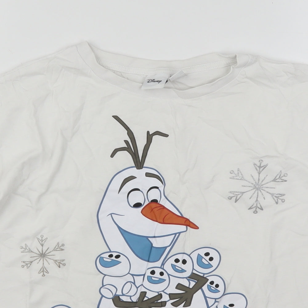 Primark Womens White  Cotton Basic T-Shirt Size 10 Round Neck - Frozen