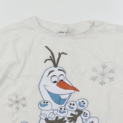Primark Womens White  Cotton Basic T-Shirt Size 10 Round Neck - Frozen