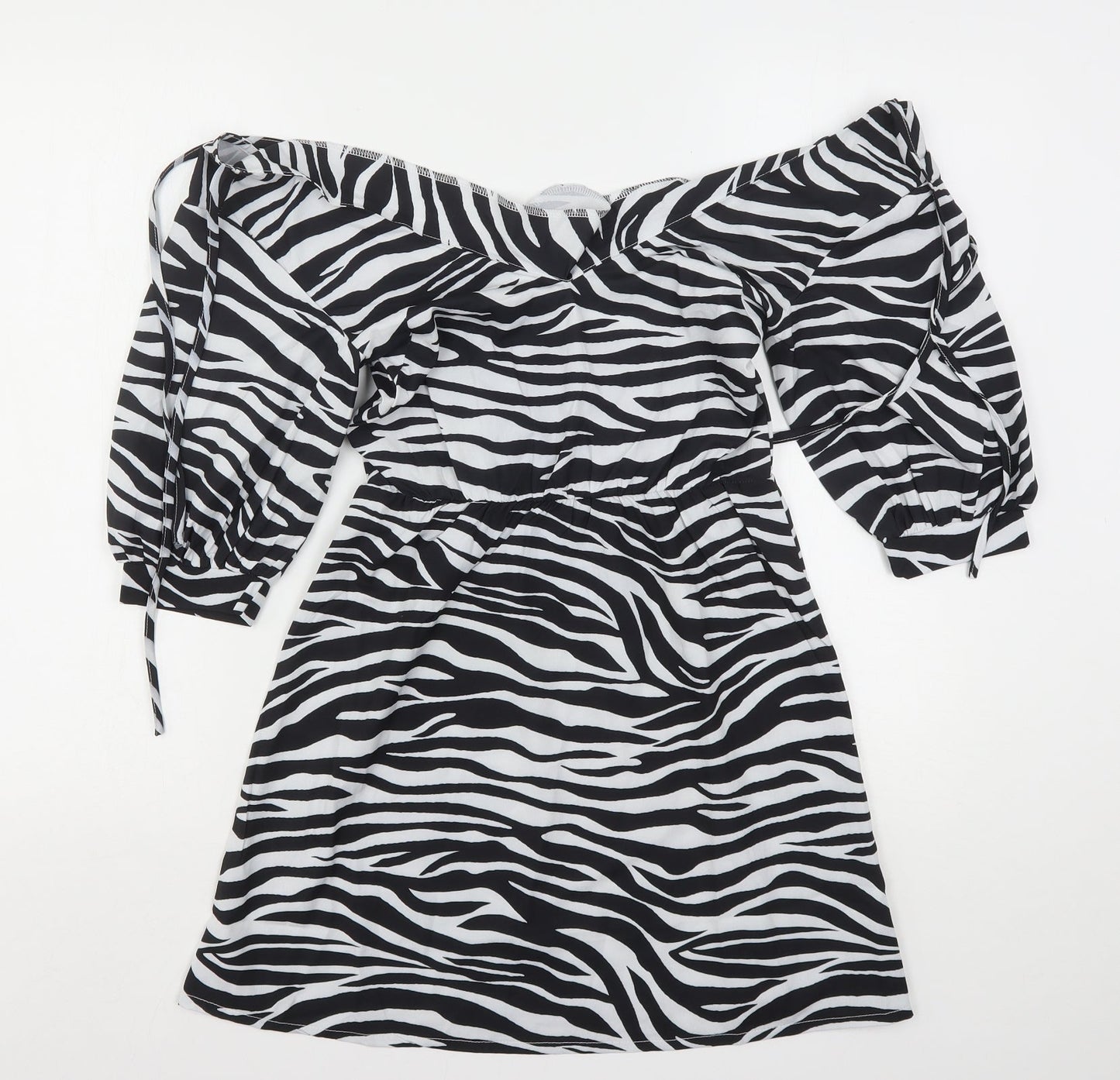 PRETTYLITTLETHING Womens Multicoloured Animal Print Polyester Mini  Size 4  V-Neck