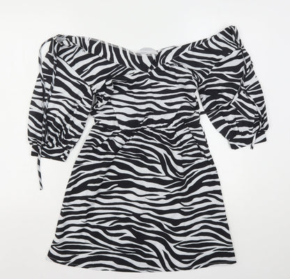 PRETTYLITTLETHING Womens Multicoloured Animal Print Polyester Mini  Size 4  V-Neck