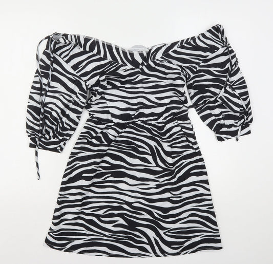 PRETTYLITTLETHING Womens Multicoloured Animal Print Polyester Mini  Size 4  V-Neck