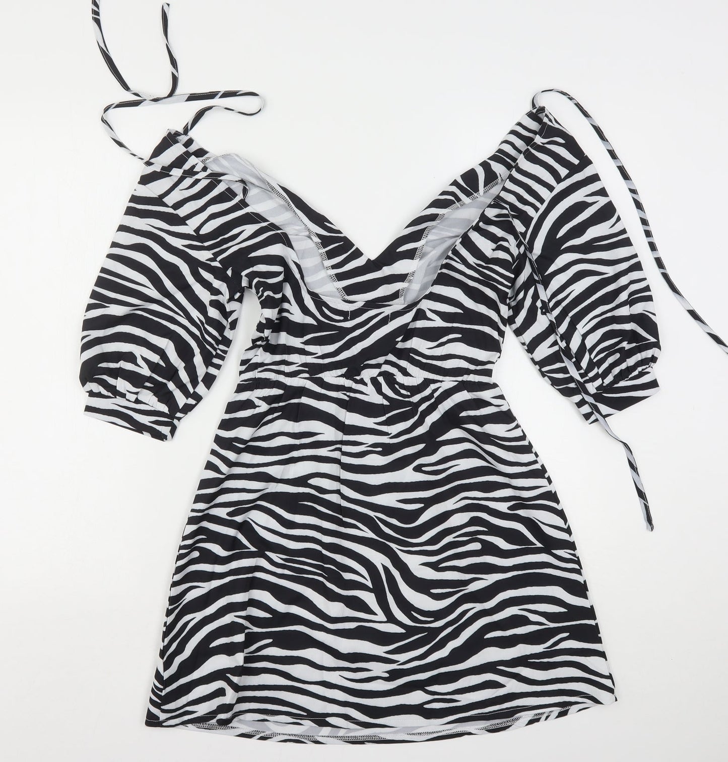 PRETTYLITTLETHING Womens Multicoloured Animal Print Polyester Mini  Size 4  V-Neck