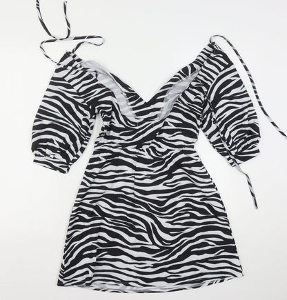 PRETTYLITTLETHING Womens Multicoloured Animal Print Polyester Mini  Size 4  V-Neck