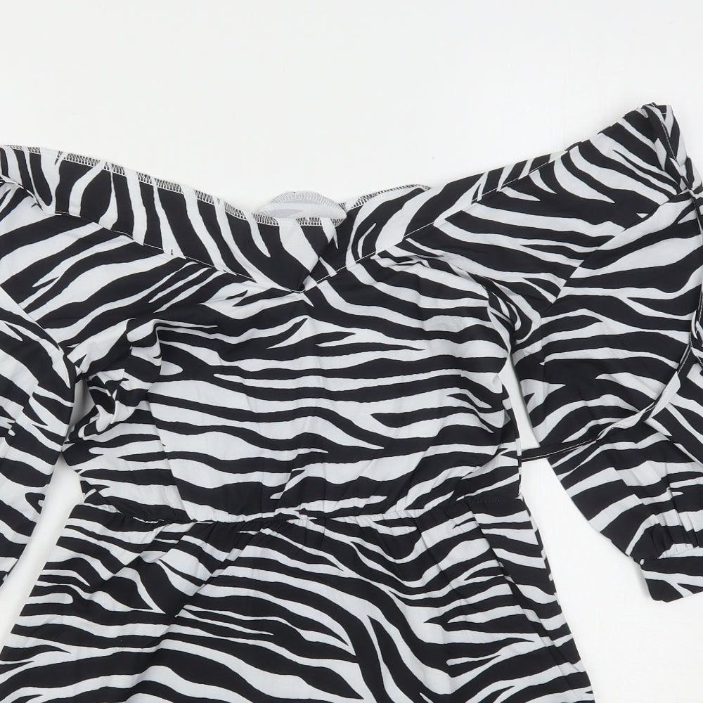 PRETTYLITTLETHING Womens Multicoloured Animal Print Polyester Mini  Size 4  V-Neck