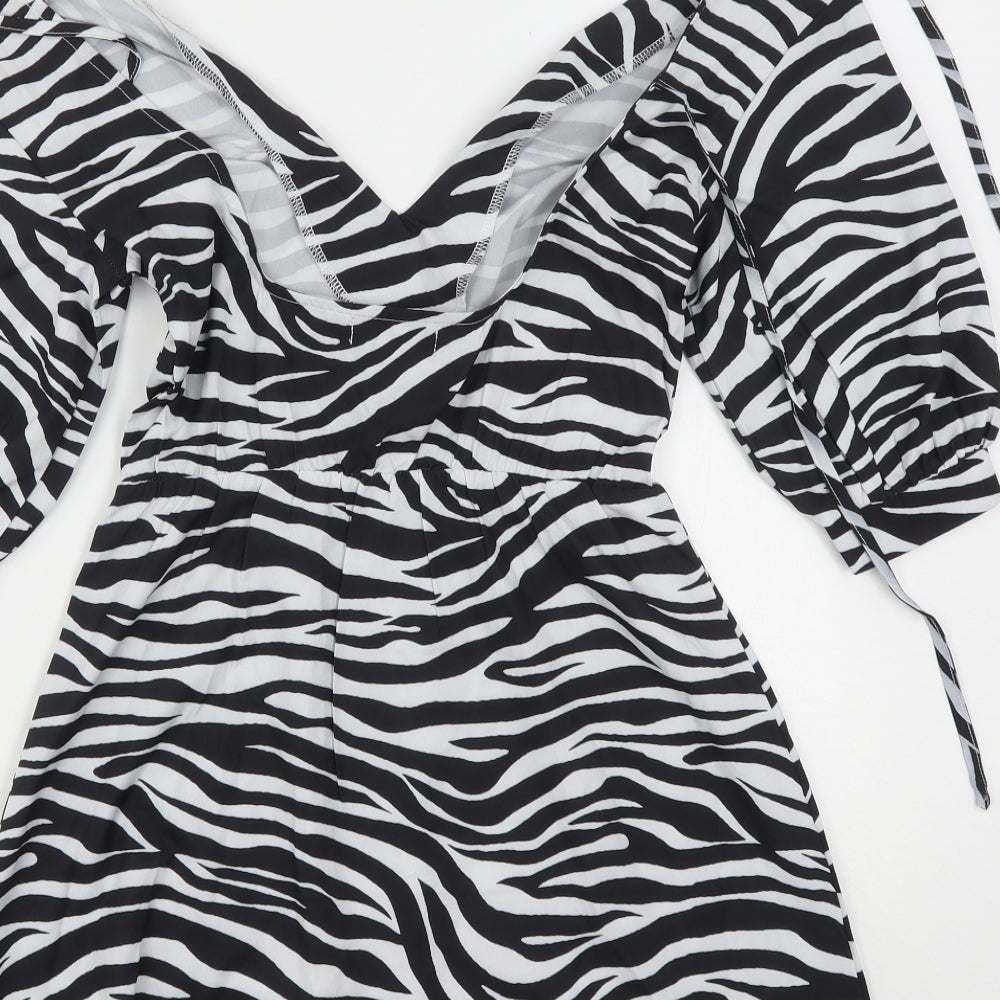 PRETTYLITTLETHING Womens Multicoloured Animal Print Polyester Mini  Size 4  V-Neck