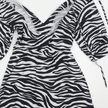 PRETTYLITTLETHING Womens Multicoloured Animal Print Polyester Mini  Size 4  V-Neck