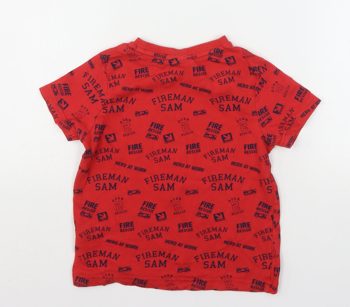 Fireman Sam Boys Red Geometric Cotton Basic T-Shirt Size 4-5 Years Round Neck