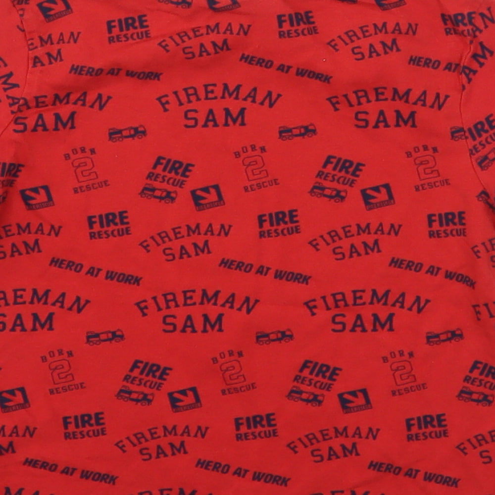 Fireman Sam Boys Red Geometric Cotton Basic T-Shirt Size 4-5 Years Round Neck