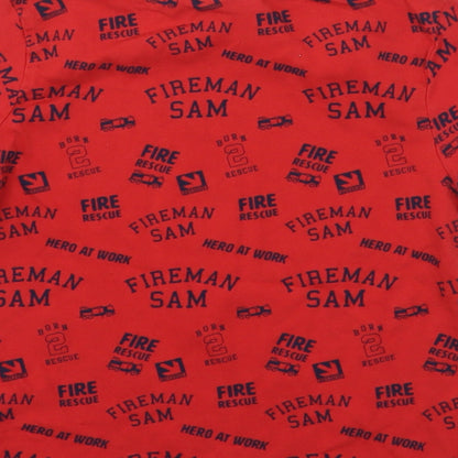 Fireman Sam Boys Red Geometric Cotton Basic T-Shirt Size 4-5 Years Round Neck