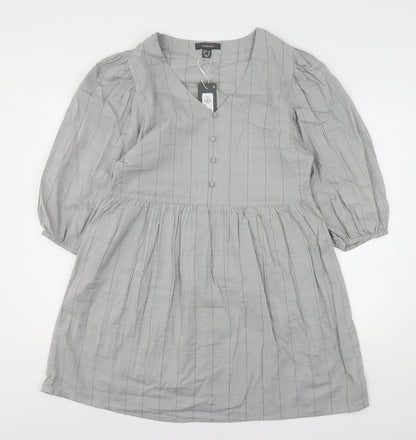 Primark Womens Grey Striped Cotton A-Line  Size 10  V-Neck