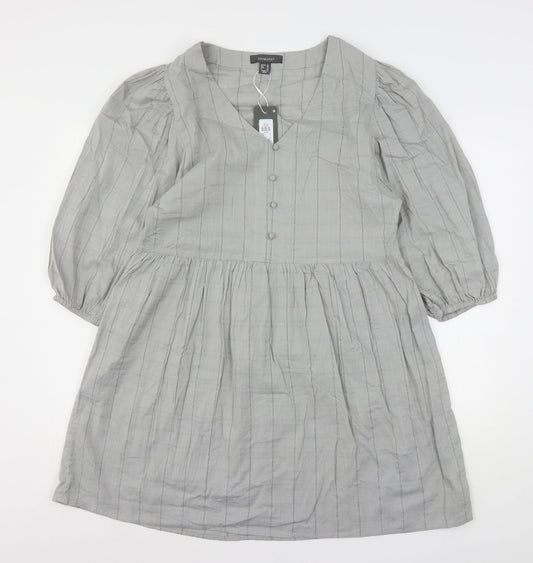 Primark Womens Grey Striped Cotton A-Line  Size 10  V-Neck