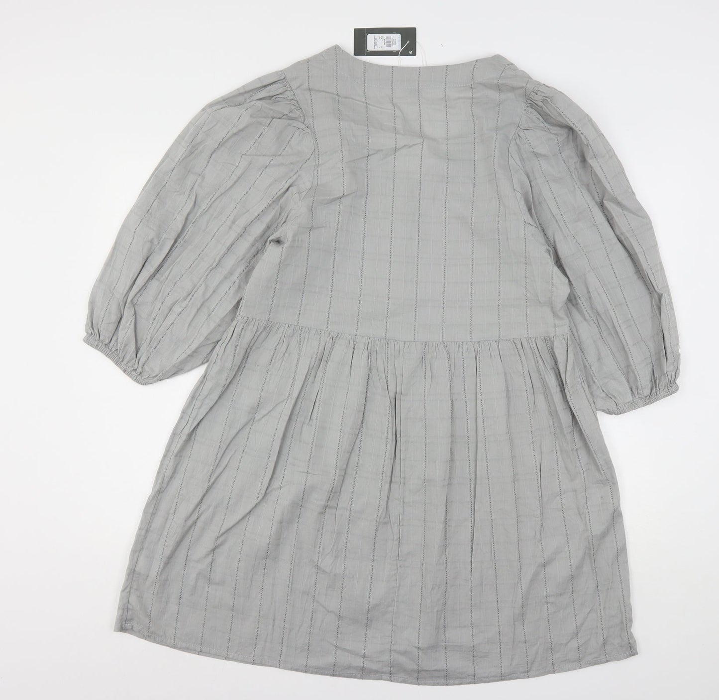 Primark Womens Grey Striped Cotton A-Line  Size 10  V-Neck