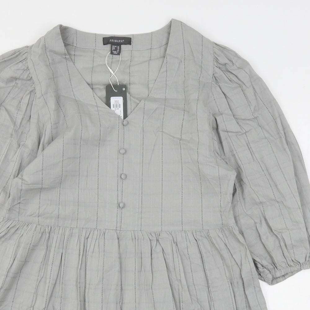 Primark Womens Grey Striped Cotton A-Line  Size 10  V-Neck