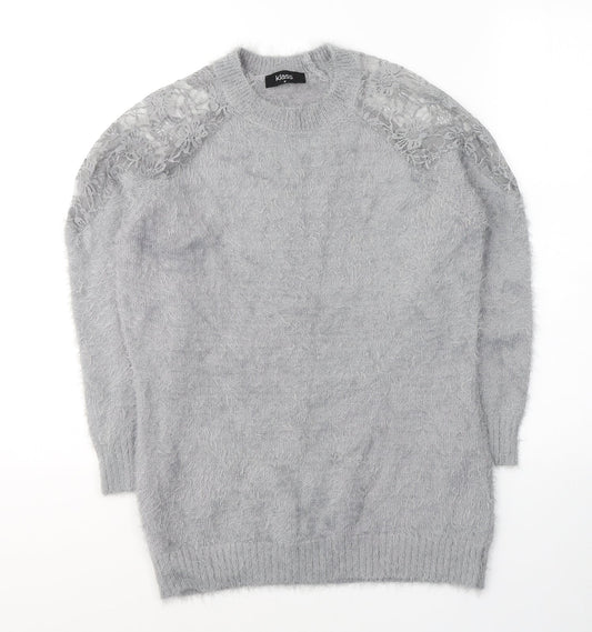 Klass Womens Grey Round Neck  Acrylic Pullover Jumper Size M