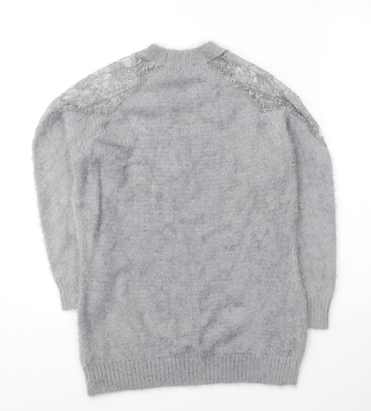 Klass Womens Grey Round Neck  Acrylic Pullover Jumper Size M