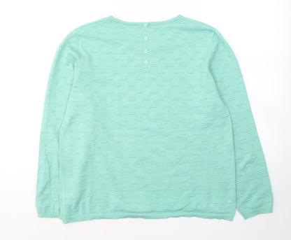 Ashrsaf 10 Womens Green Geometric Viscose Jersey Blouse Size XL Round Neck