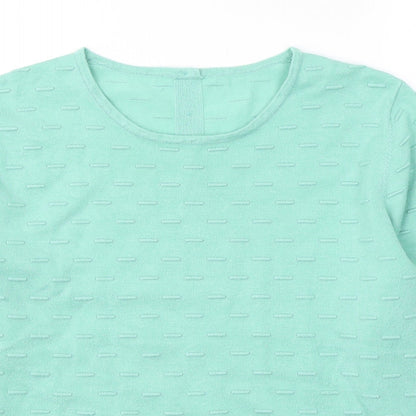 Ashrsaf 10 Womens Green Geometric Viscose Jersey Blouse Size XL Round Neck