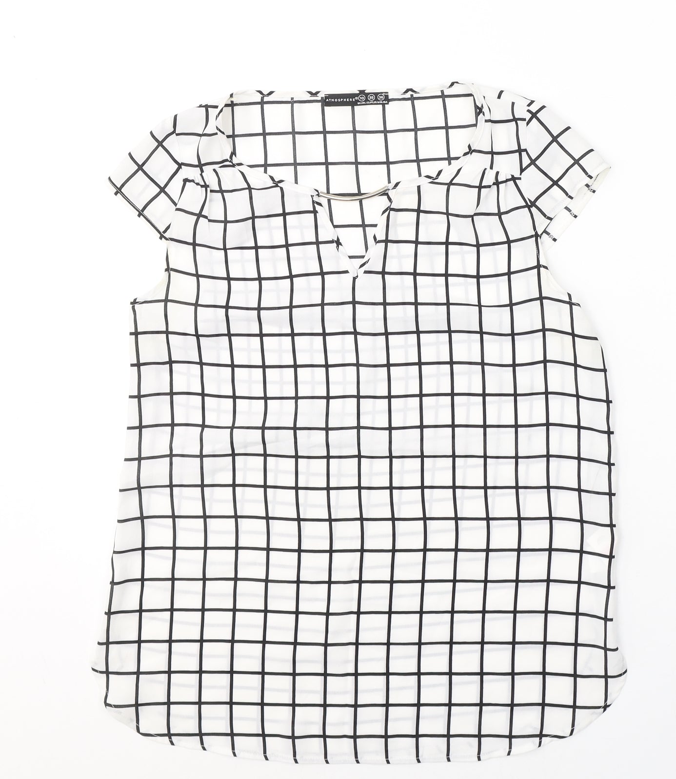 Atmosphere Womens White Check Polyester Basic Blouse Size 10 Round Neck