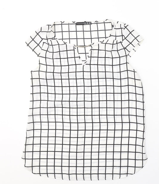 Atmosphere Womens White Check Polyester Basic Blouse Size 10 Round Neck