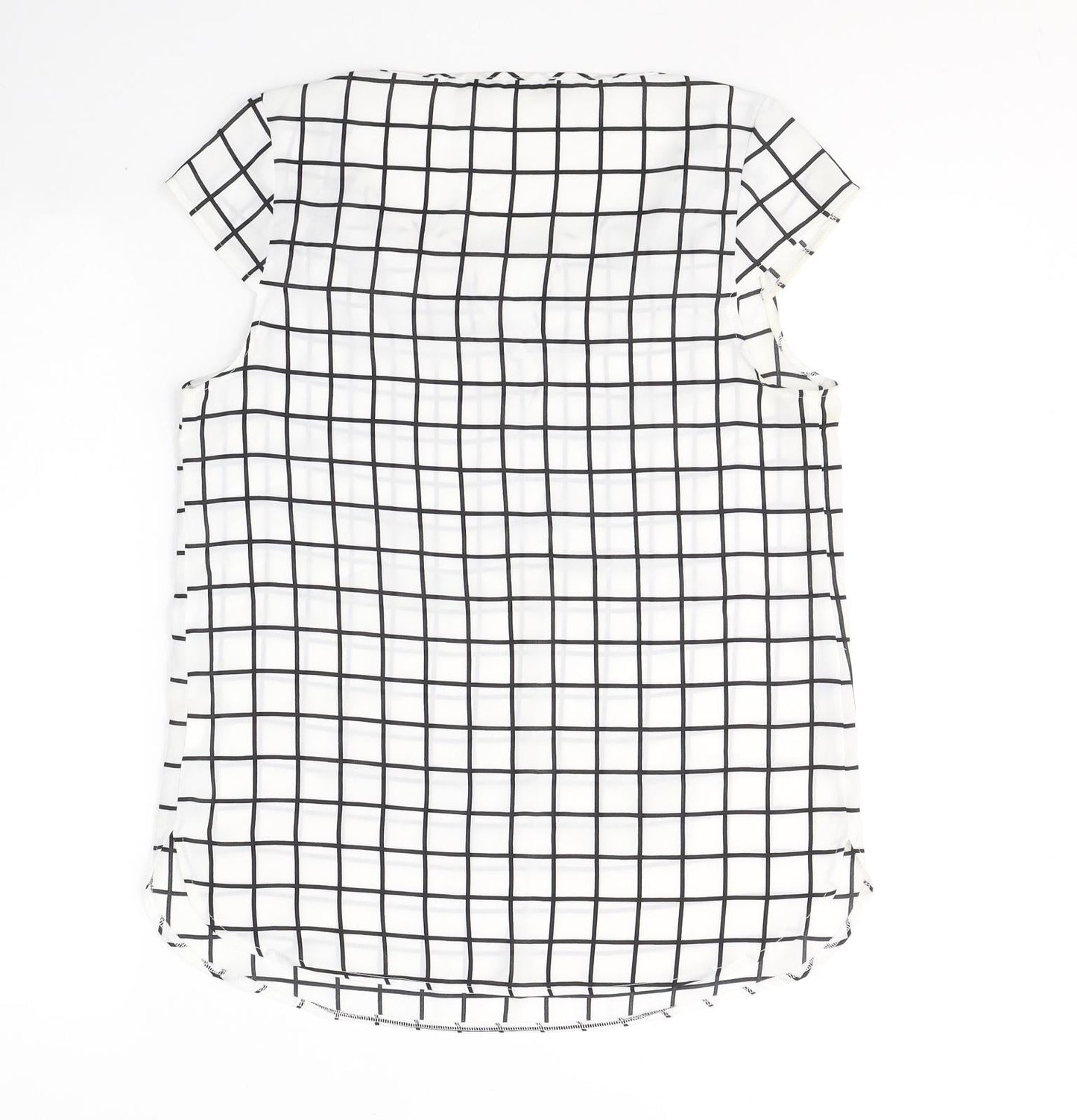 Atmosphere Womens White Check Polyester Basic Blouse Size 10 Round Neck