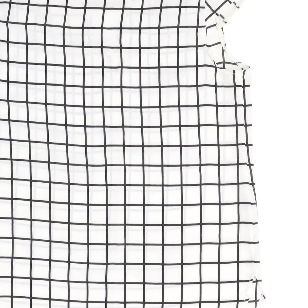 Atmosphere Womens White Check Polyester Basic Blouse Size 10 Round Neck